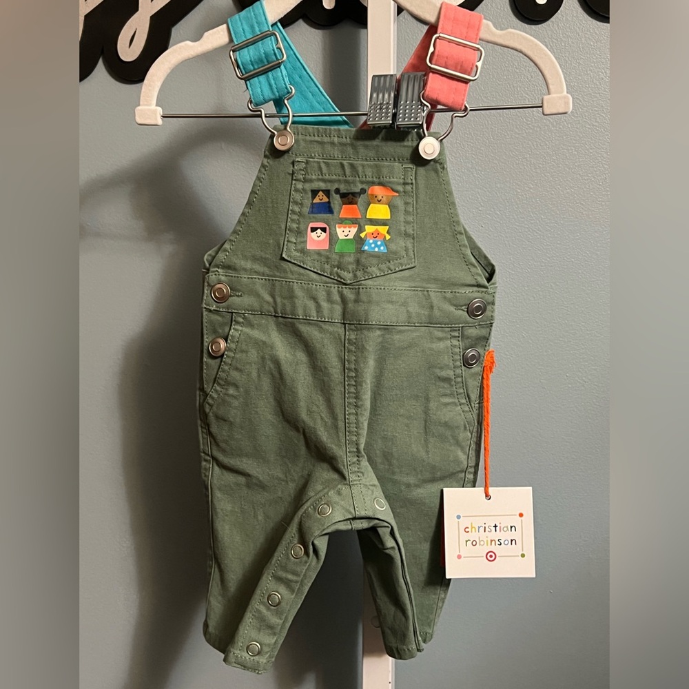 Christian Robinson Little People Olive Green Pant Overalls NWT 0-3 months
